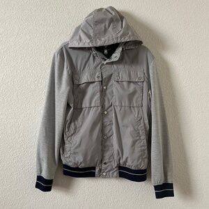 ZARA MAN Zip Up Hooded Bomber Jacket Men's Size Medium Light Grey and Blue